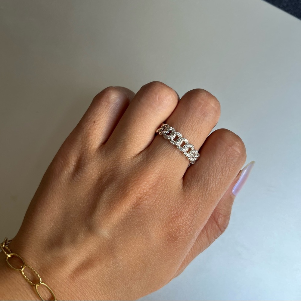 David Yurman Belmont Curb Link Band Ring Sterling Silver Diamonds - Picture 7 of 14